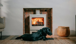 almond stove in a fireplace