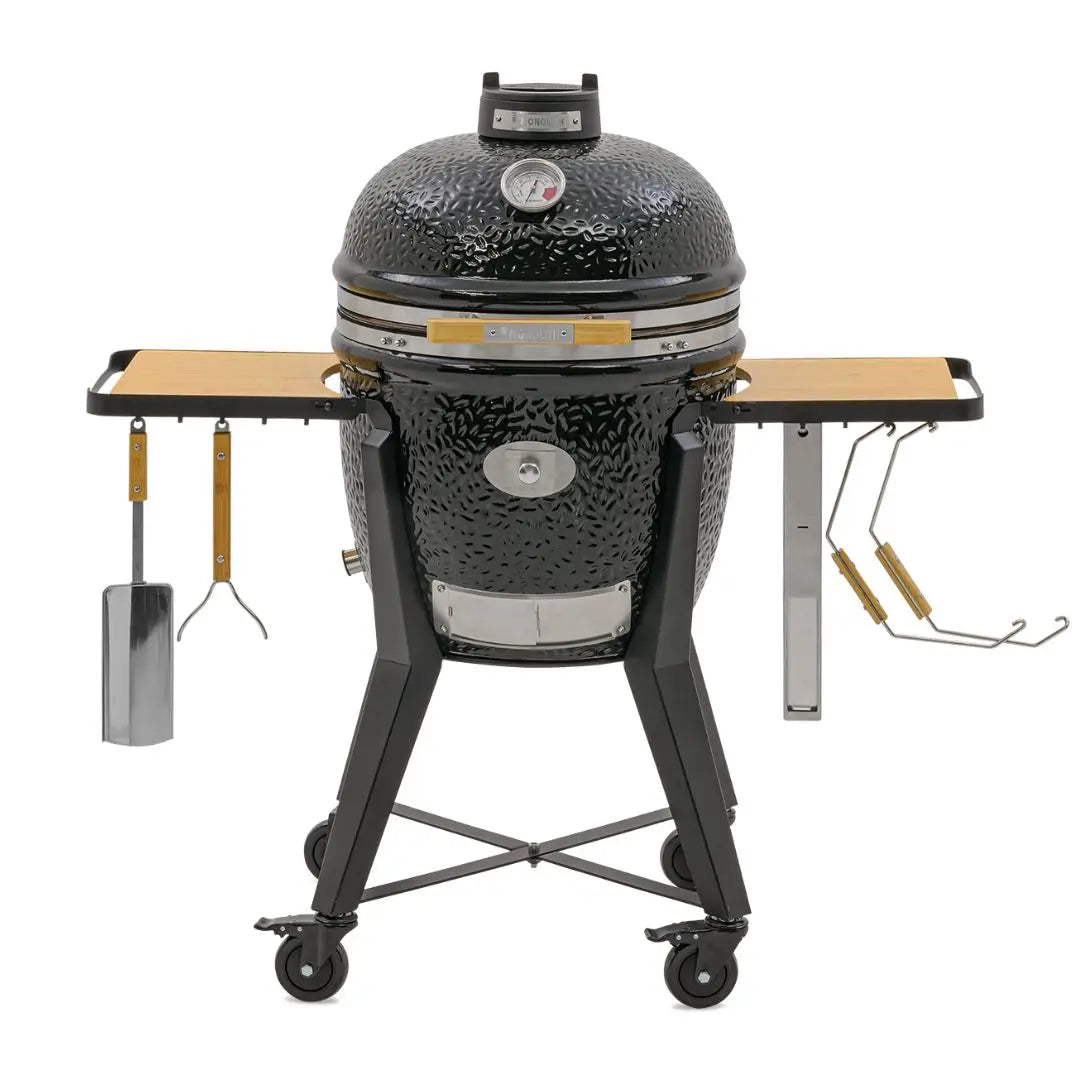 Monolith TWO 55cm Ceramic barbecue grill with wheels and accessories on a white background