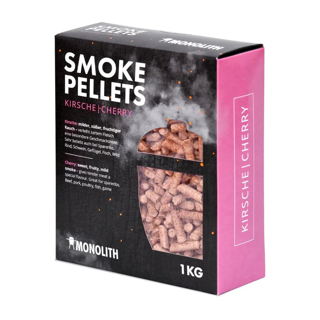 Monolith Kamado Grill Cherry Wood Smoke Pellets 1kg on white background