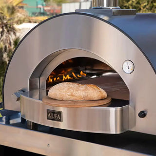 Alfa Classico 4 Pizze Hybrid Gas Ardesia Grey Pizza Oven with baked bread