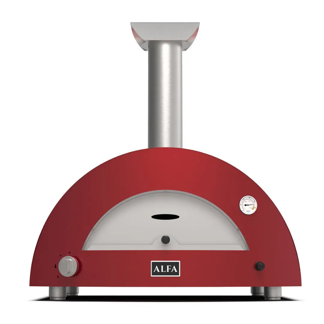 Alfa Moderno 2 Pizze Hybrid Pizza Oven in Antique Red on a white background