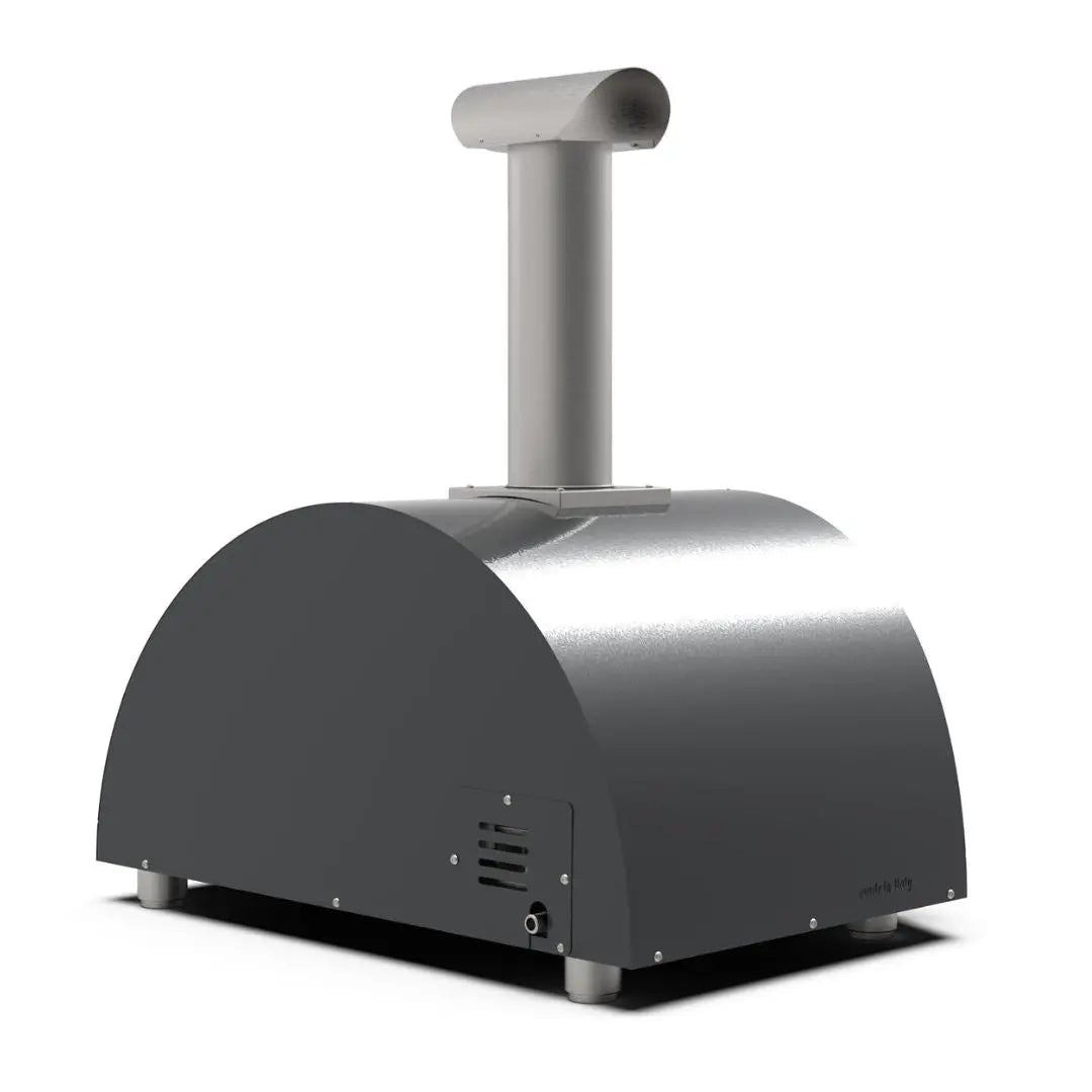 Alfa Moderno 2 Pizze Hybrid Pizza Oven in Ardesia Grey on a white background side back view
