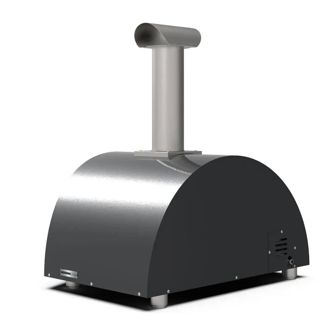 Alfa Moderno 2 Pizze Hybrid Pizza Oven in Ardesia Grey on a white background side back view
