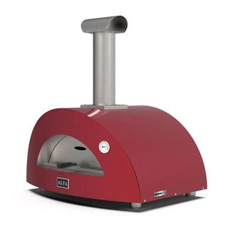 Alfa Moderno 2 Pizze Wood Fired Pizza Oven in Antique Red on a white background side front view