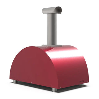 Alfa Moderno 2 Pizze Wood Fired Pizza Oven in Antique Red on a white background side back view