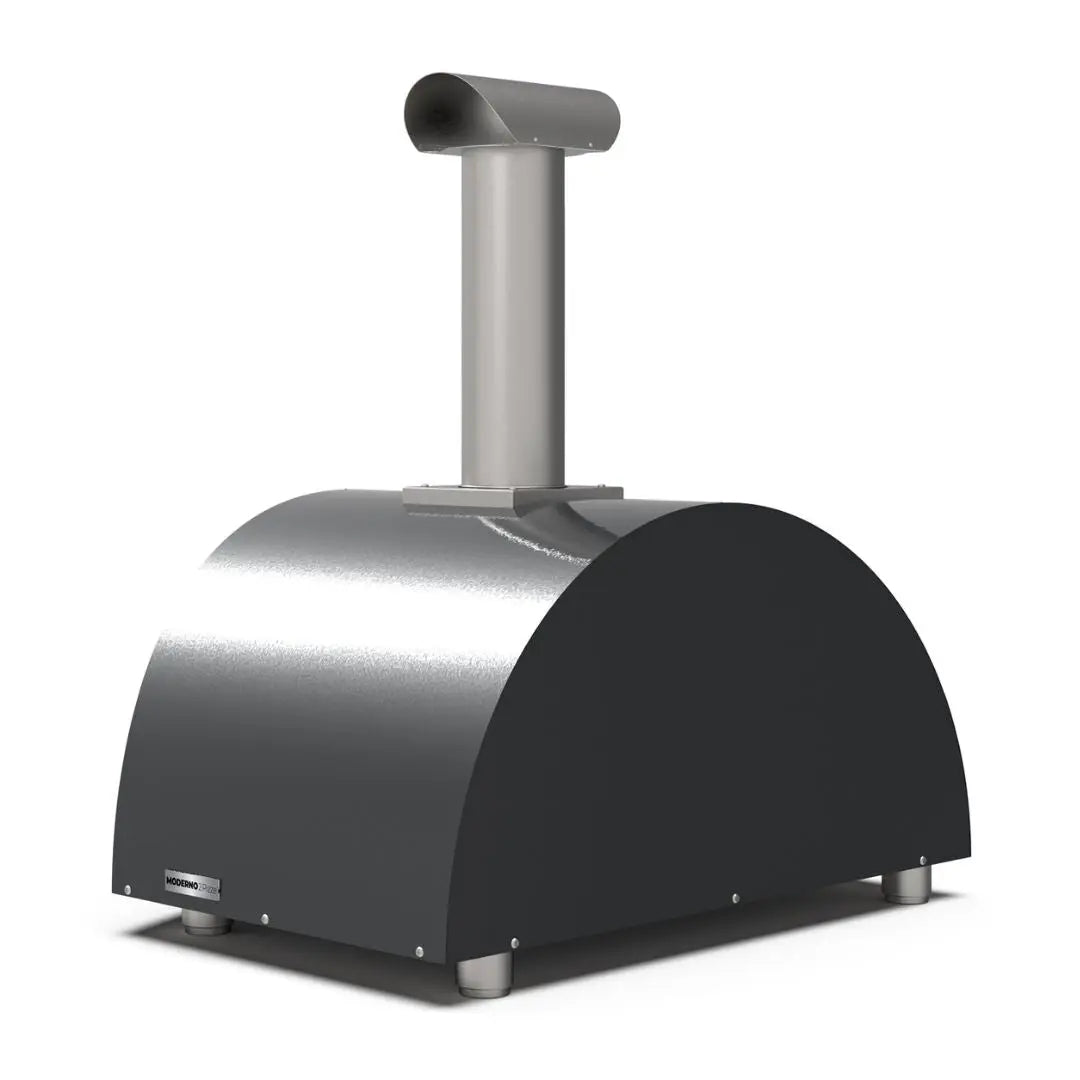 Alfa Moderno 2 Pizze Wood Fired Pizza Oven in Ardesia Grey on a white background side back view