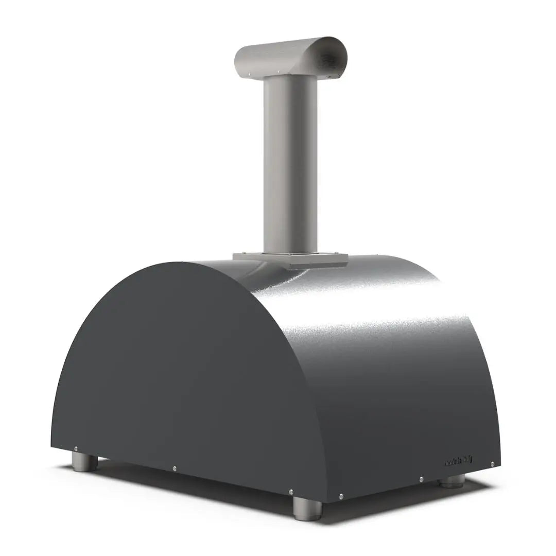 Alfa Moderno 2 Pizze Wood Fired Pizza Oven in Ardesia Grey on a white background side back view