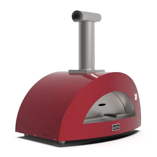 Alfa Moderno 3 Pizze Wood Fired Pizza Oven in Antique Red on a white background side front view