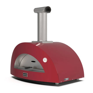 Alfa Moderno 3 Pizze Wood Fired Pizza Oven in Antique Red on a white background side front view