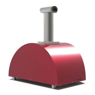 Alfa Moderno 3 Pizze Wood Fired Pizza Oven in Antique Red on a white background side back view