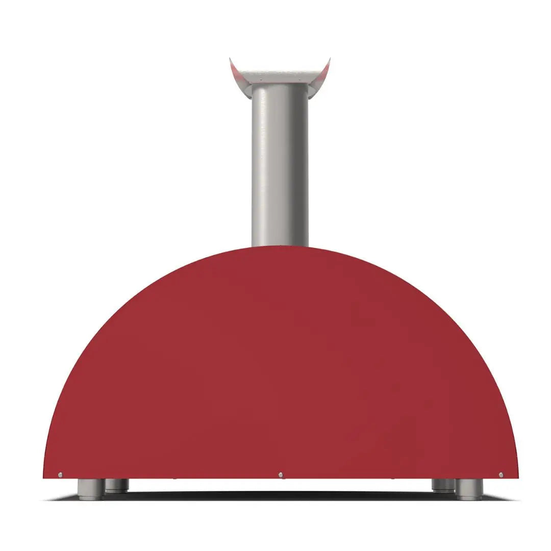 Alfa Moderno 3 Pizze Wood Fired Pizza Oven in Antique Red on a white background back view