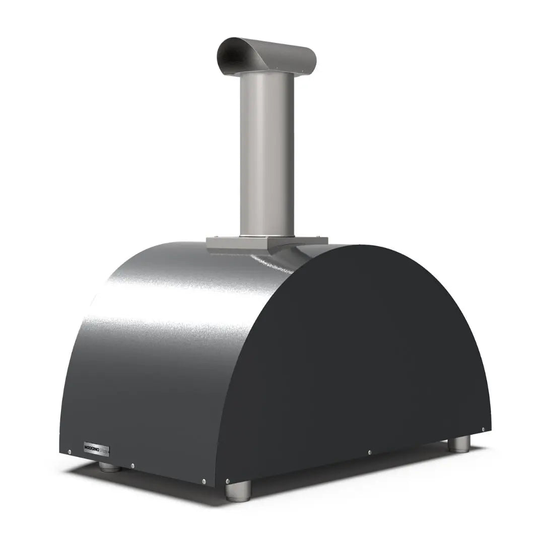 Alfa Moderno 3 Pizze Wood Fired Pizza Oven in Ardesia Grey on a white background side back view