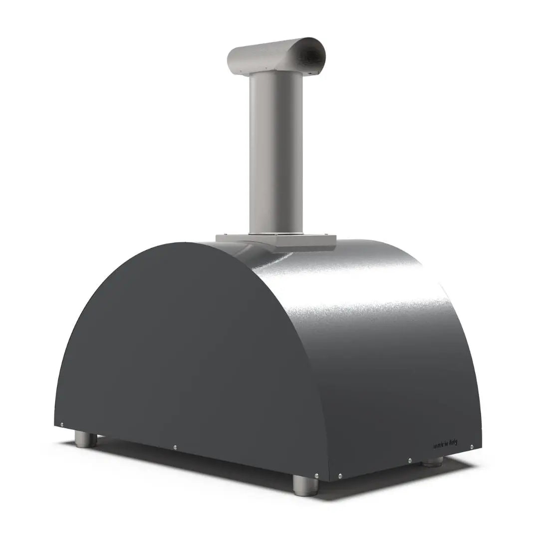 Alfa Moderno 3 Pizze Wood Fired Pizza Oven in Ardesia Grey on a white background side back view