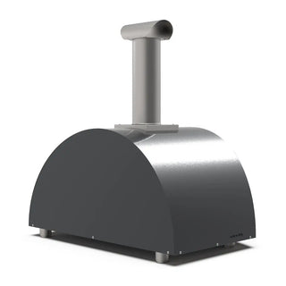 Alfa Moderno 3 Pizze Wood Fired Pizza Oven in Ardesia Grey on a white background side back view