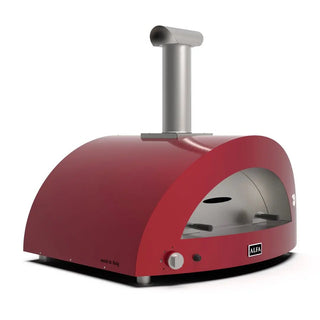 Alfa Moderno 5 Pizze Hybrid Gas Pizza Oven in Antique Red on a white background side front view