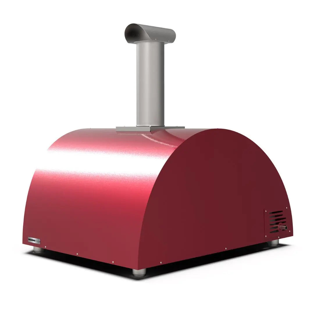 Alfa Moderno 5 Pizze Hybrid Gas Pizza Oven in Antique Red on a white background side back view