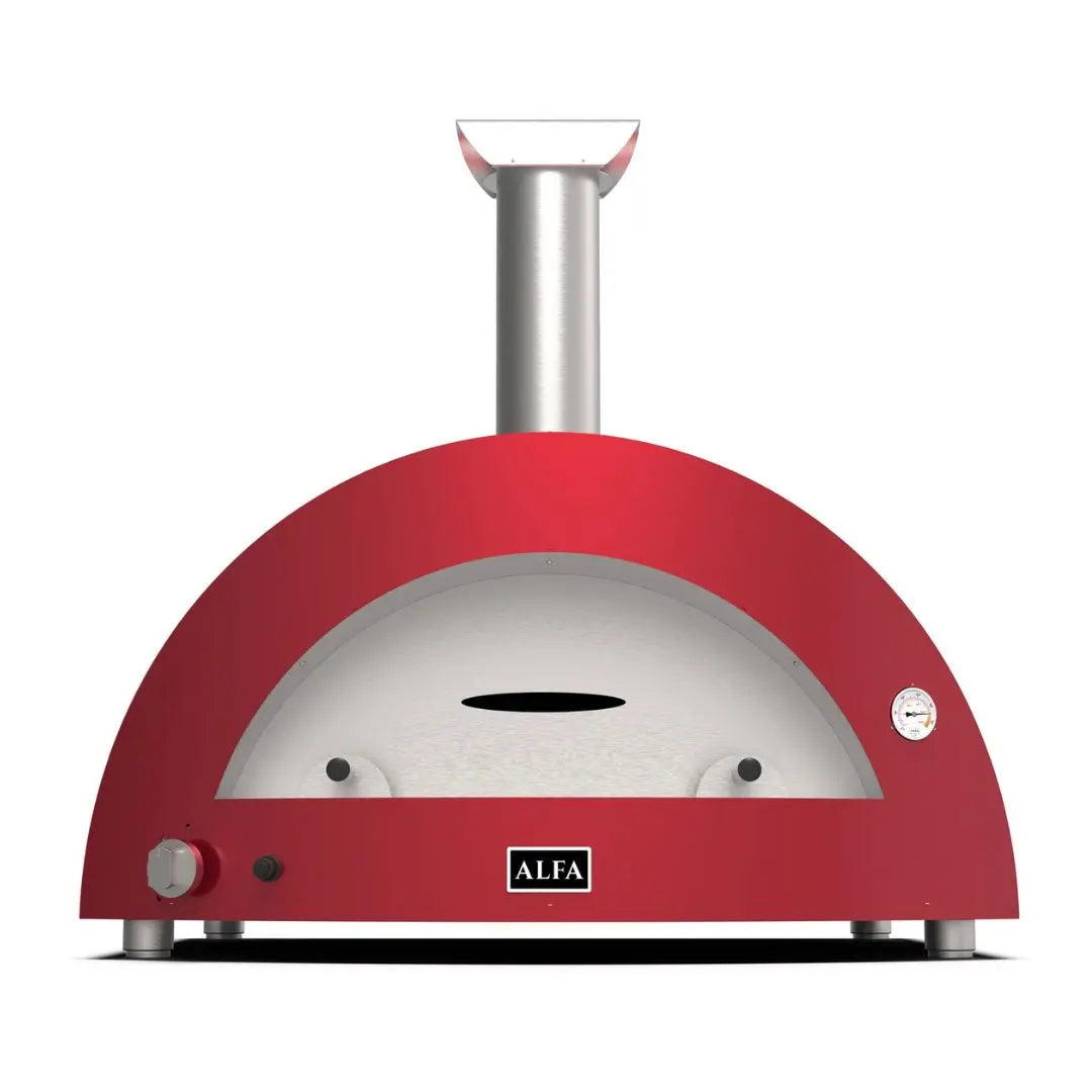 Alfa Moderno 5 Pizze Hybrid Gas Pizza Oven in Antique Red on a white background