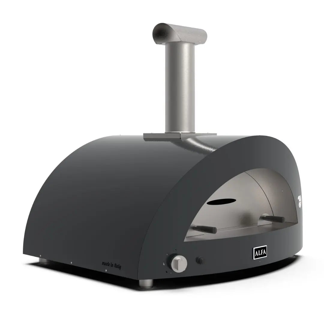 Alfa Moderno 5 Pizze Hybrid Gas Pizza Oven in Ardesia Grey on a white background side front view