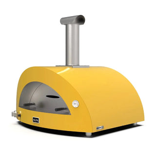 Alfa Moderno 5 Pizze Hybrid Gas Pizza Oven in Fire Yellow on a white background side front view