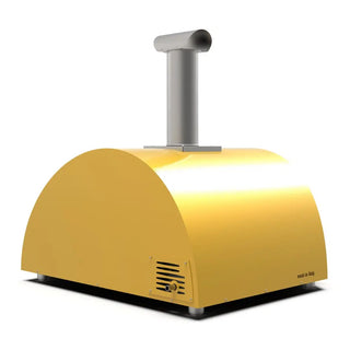 Alfa Moderno 5 Pizze Hybrid Gas Pizza Oven in Fire Yellow on a white background side back view