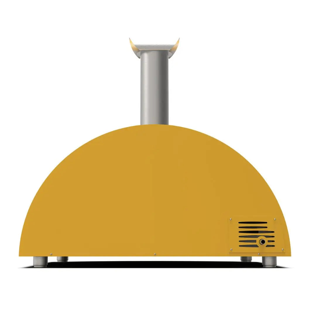 Alfa Moderno 5 Pizze Hybrid Gas Pizza Oven in Fire Yellow on a white background back view