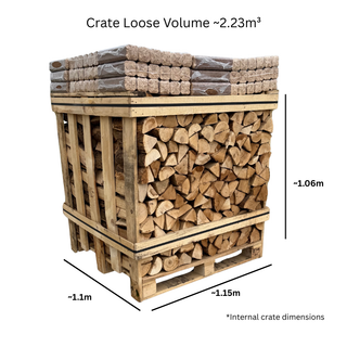 Large Crate of Kiln Dried Ash Plus Fire Log Briquettes Bundle - 2.23m³