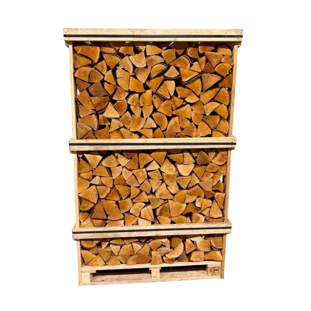 Jumbo Birch Kiln Dried Firewood Crate on  white background
