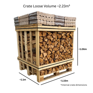 Large Kiln Dried Birch Crate & Fire Log Briquette Bundle - 2.23m³