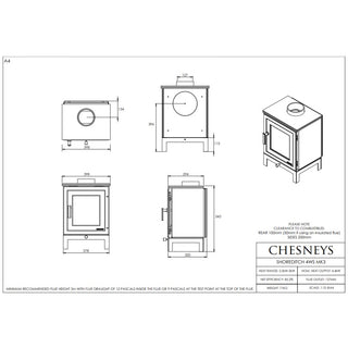 Chesneys Shoreditch 4WS MK3 Series Wood Burning Stove – 4.4 kW