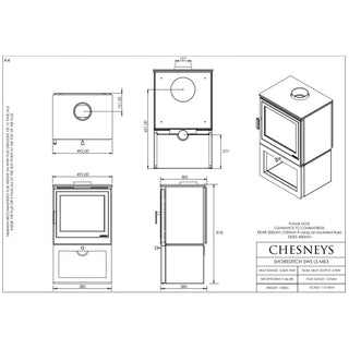 Chesneys Shoreditch LS 5WS MK3 Series Logstore Wood Burning Stove – 4.9 kW