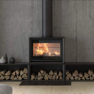 Contura 330G Wood Storage Box underneath a stove