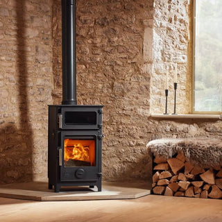 Dean Forge Baker 5 Eco Baking Stove - 5kW on stone heart with stacked logs