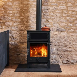 Dean Forge Baker 8 Eco Baking Stove - 8kW standard height with stone background in kitchen