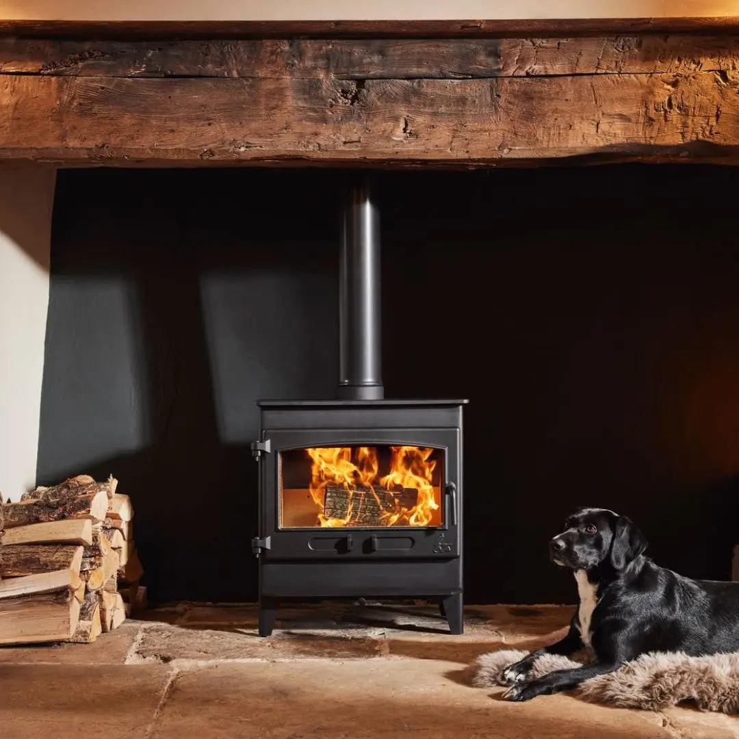 Dean Forge Croft Slimline 5 Eco Stove - 5kW with solid beam dog and stacked logs