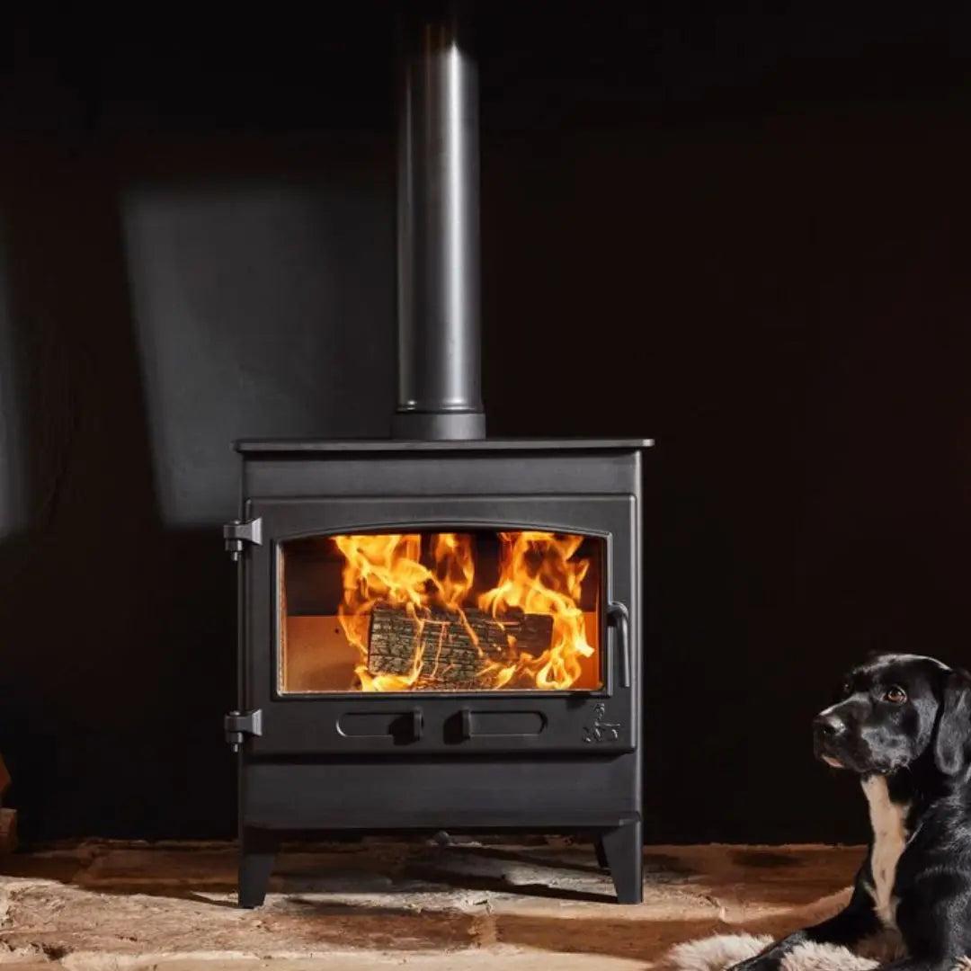 Dean Forge Croft Slimline 5 Eco Stove - 5kW with dog and stone hearth