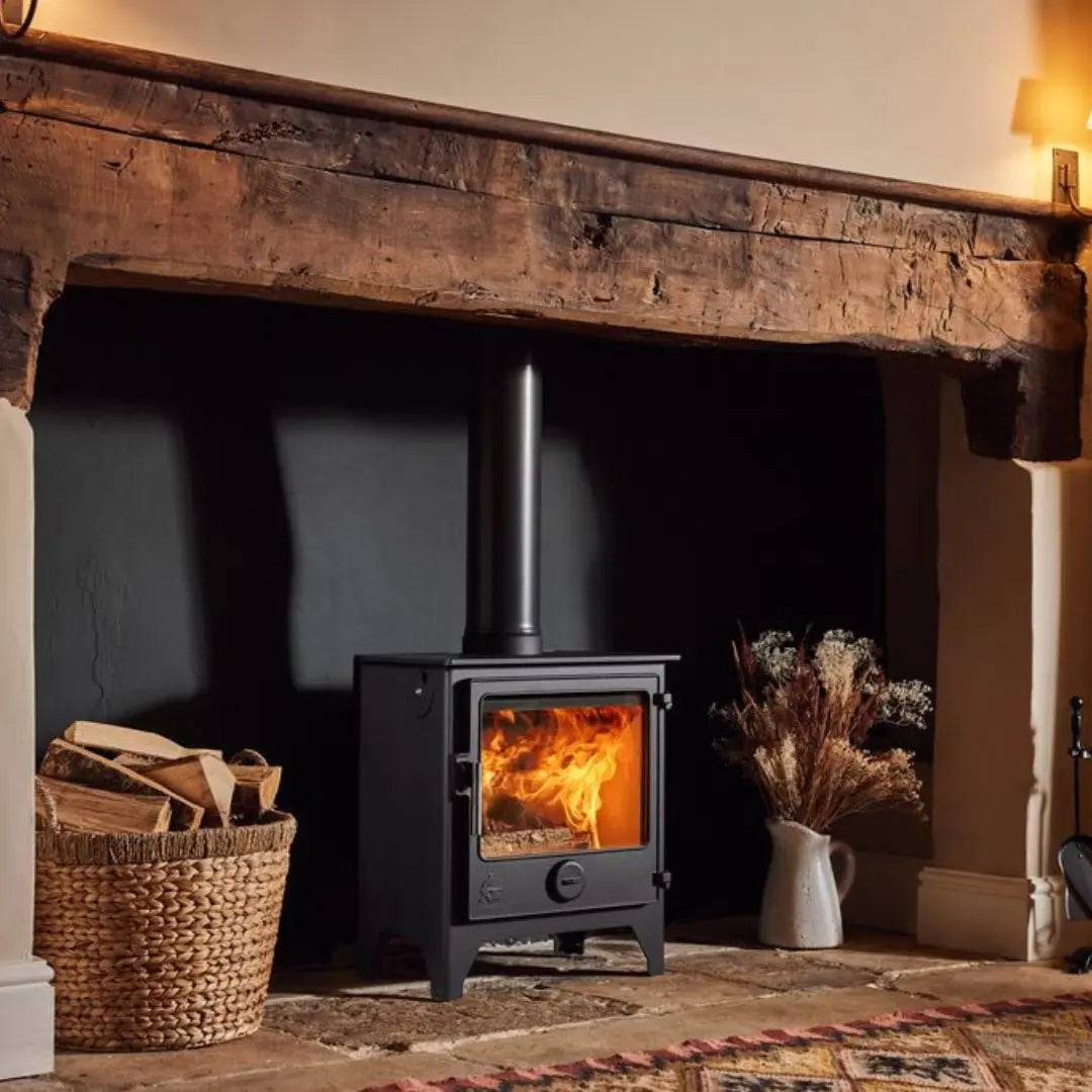 Dean Forge Dartmoor 8 Eco Stove - 8kW with solid wood beam and stone hearth