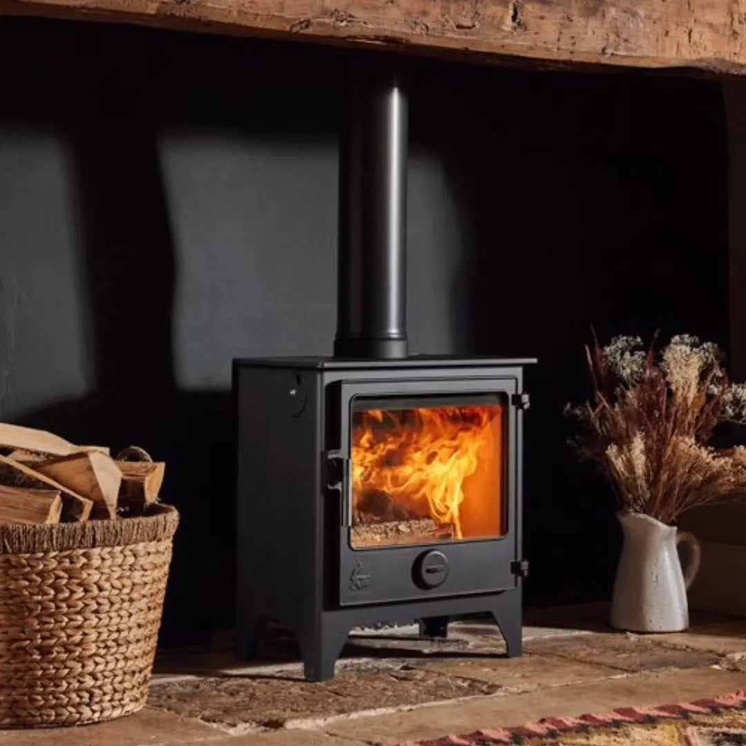 Dean Forge Dartmoor 8 Eco Stove - 8kW with solid wood beam and stone hearth