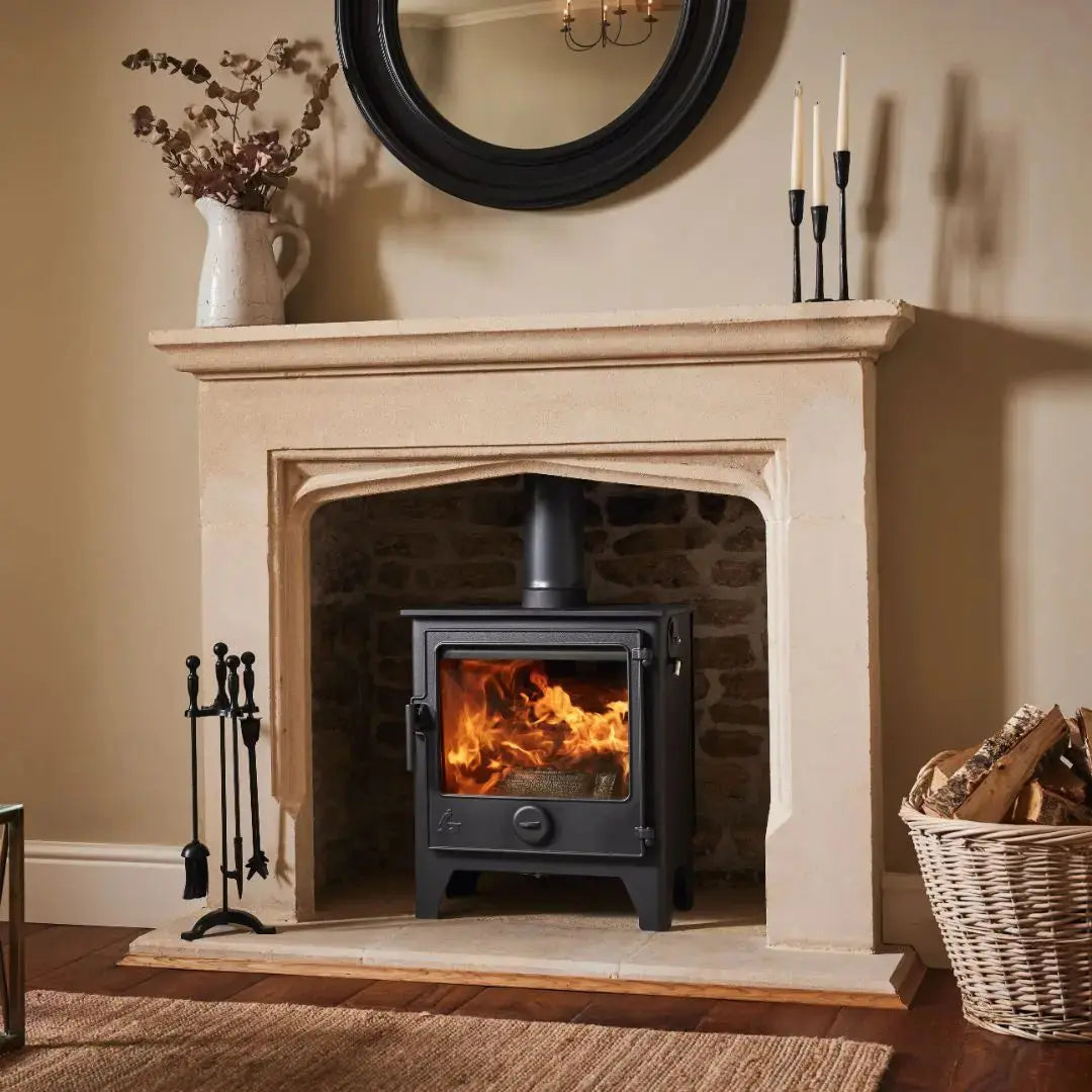 Dean Forge Dartmoor W5 Eco Stove - 5kW in marble fireplace with brick back