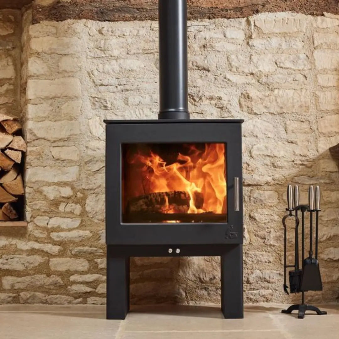 Dean Forge Sherford 8 Eco High Stove - 8kW with stone wall and companion set