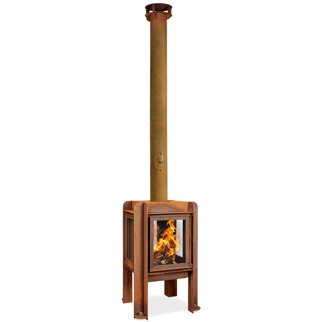 RB73 Fennek 50 Outdoor Fireplace - Compact CorTen Steel Wood Burner outdoor fireplace detail view
