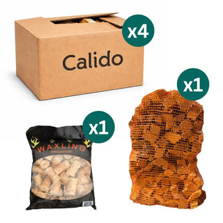Firewood Bundle - 4x Kiln Dried Ash Boxes, 1x Kindling & 1x Waxlings