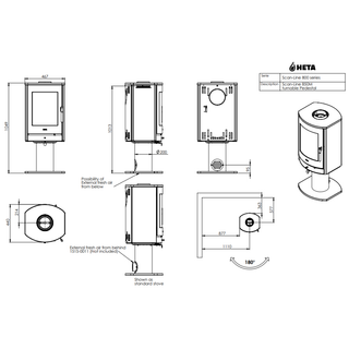 HETA Scan-Line 850M Pedestal Wood Burning Stove - 6.8 kW