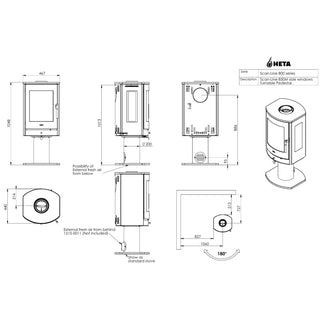 HETA Scan-Line 850M Side Glass Pedestal Wood Burning Stove - 6.6 kW