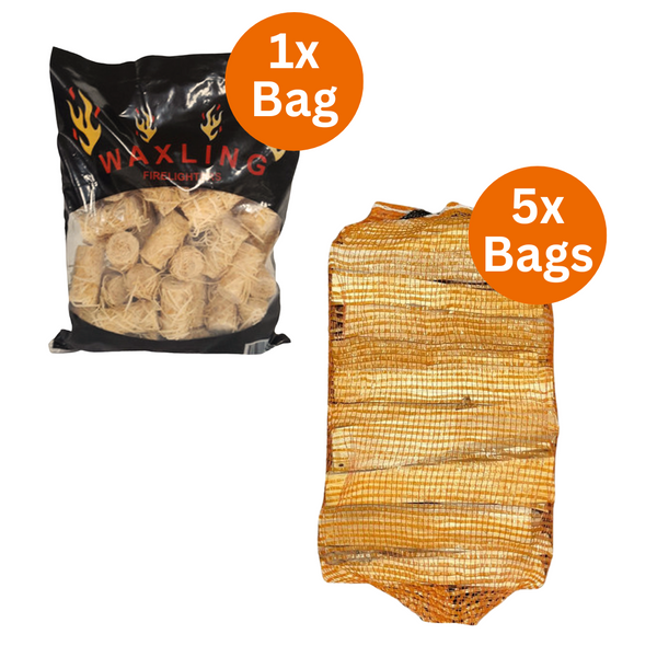 Mini Ignition Saver Bundle - 5 Kindling Nets & 1 Bag Waxlings