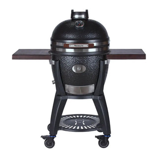 Monolith Avantgarde 55cm Black Kamado grill with cart on a white background