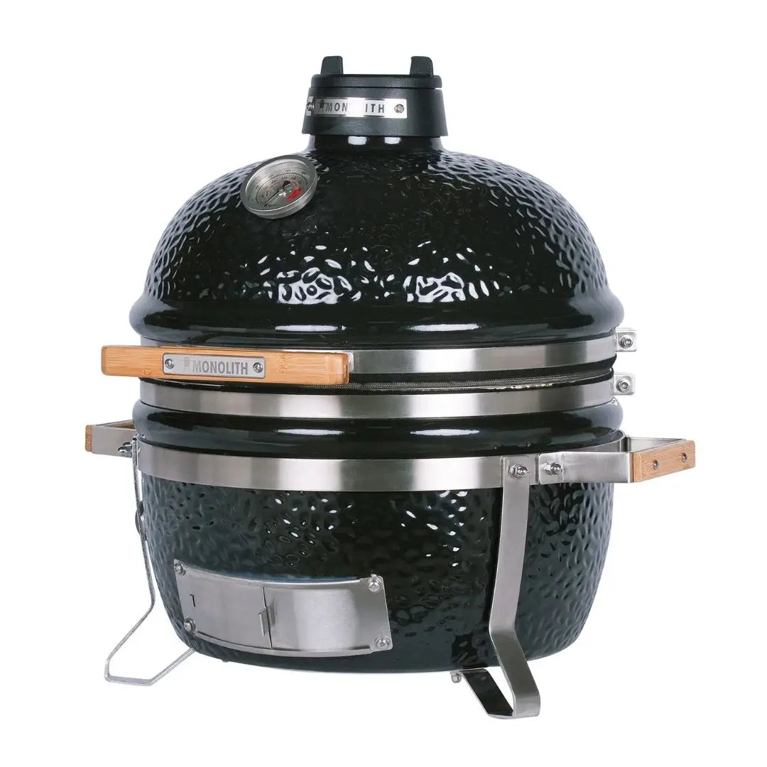 Monolith ICON 53cm Black ceramic barbecue kamado grill with a lid on a white background