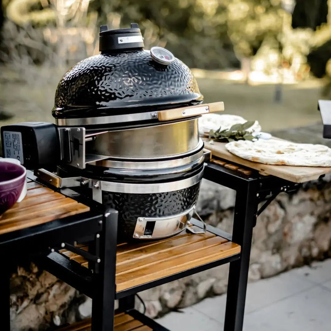 Monolith ICON Kamado Grill Rotisserie on cart