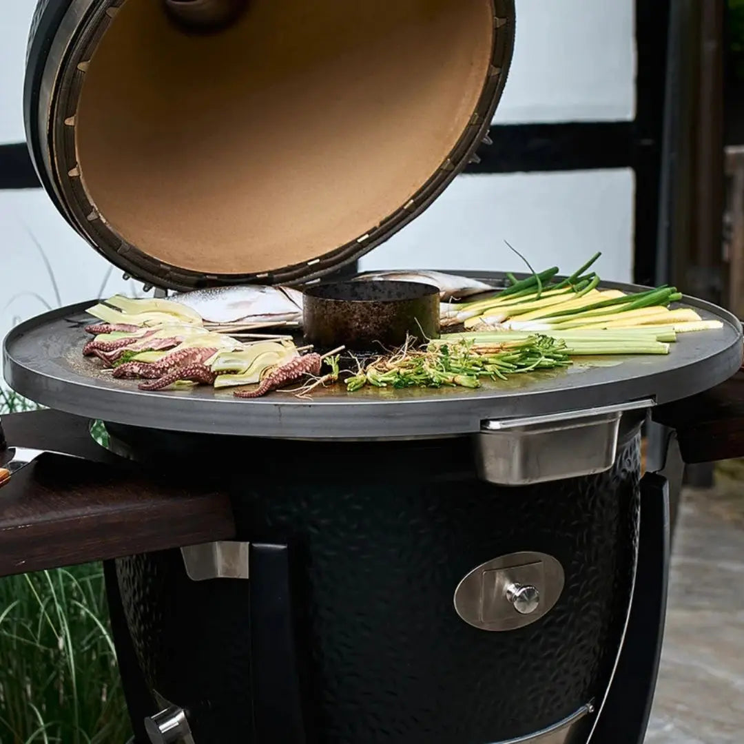 Monolith Kamado Grill Fireplate closeup with veggies