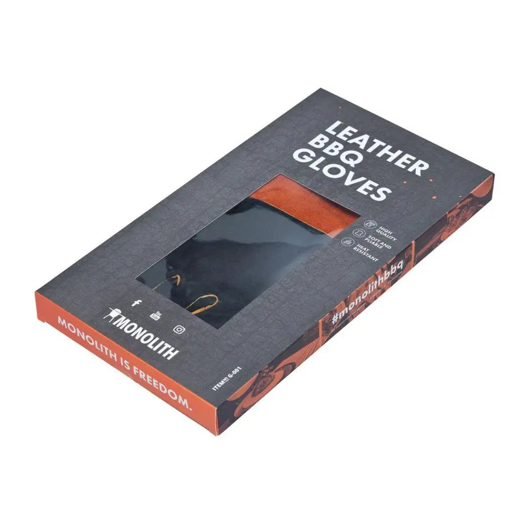 Monolith Kamado Grill Leather BBQ Grill Gloves in packaging