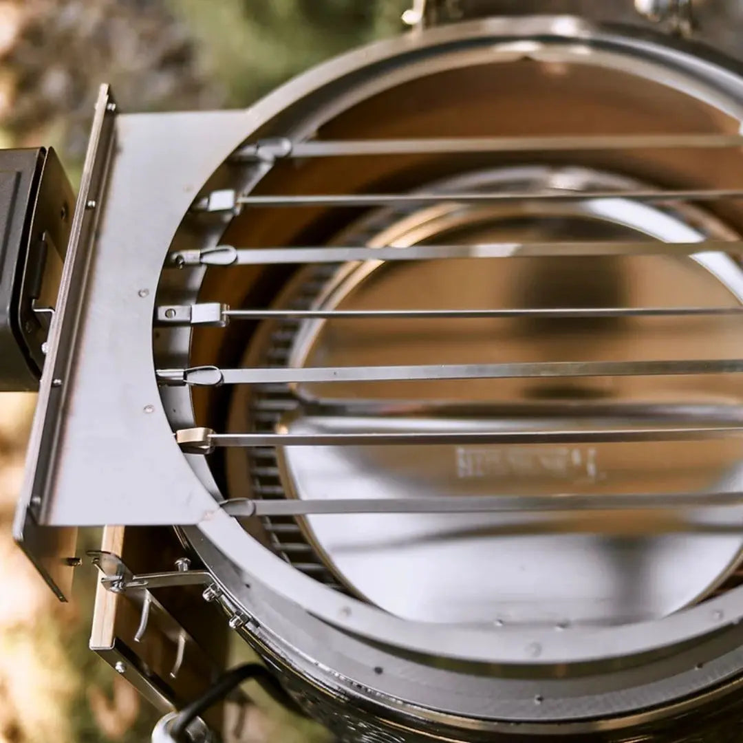 Monolith Kamado Grill Rotisserie Skewers closeup